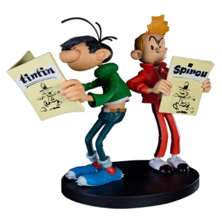 figurine maris jothieu gaston et spirou lisent leur journal